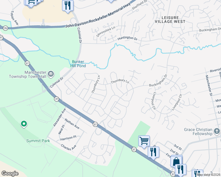 map of restaurants, bars, coffee shops, grocery stores, and more near 986A Buckingham Drive in Manchester Township