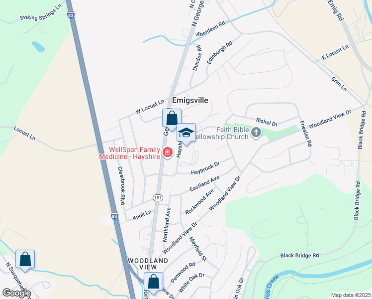 map of restaurants, bars, coffee shops, grocery stores, and more near 2801 Hayshire Drive in York
