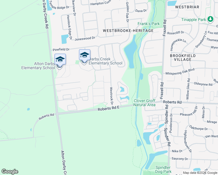 map of restaurants, bars, coffee shops, grocery stores, and more near 6102 Glade Run Road in Hilliard