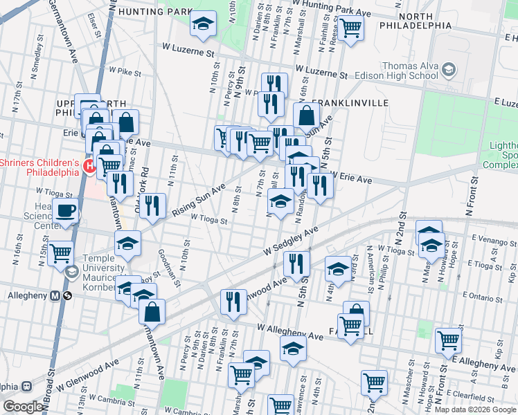 map of restaurants, bars, coffee shops, grocery stores, and more near 3509 North 7th Street in Philadelphia