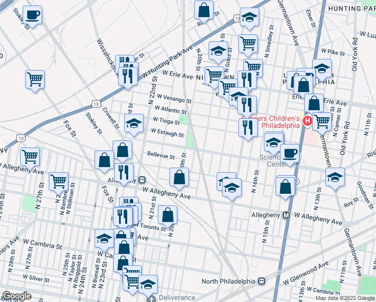 map of restaurants, bars, coffee shops, grocery stores, and more near 3324 North 20th Street in Philadelphia