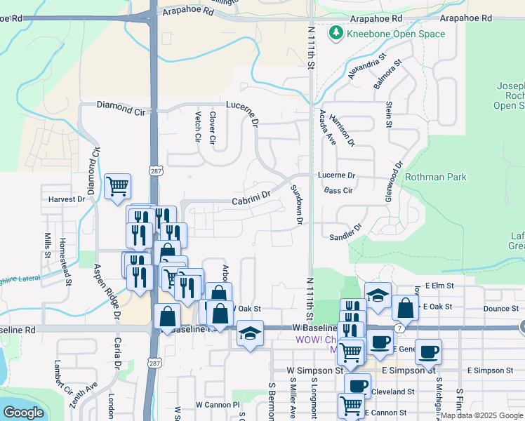 map of restaurants, bars, coffee shops, grocery stores, and more near 633 San Juan Drive in Lafayette