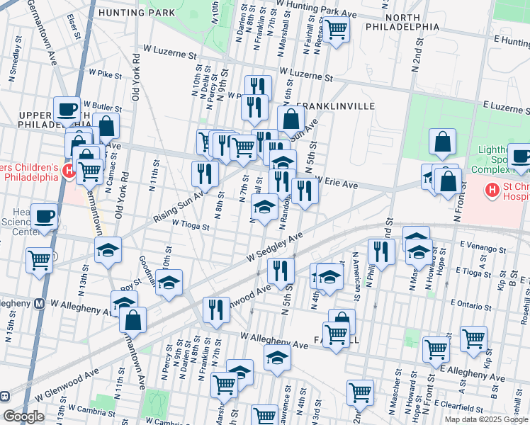map of restaurants, bars, coffee shops, grocery stores, and more near 3552 North 6th Street in Philadelphia