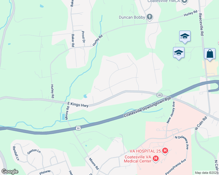 map of restaurants, bars, coffee shops, grocery stores, and more near 201 Elmwood Ln in Coatesville