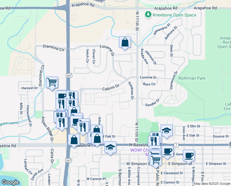 map of restaurants, bars, coffee shops, grocery stores, and more near 633 San Juan Drive in Lafayette