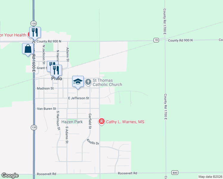 map of restaurants, bars, coffee shops, grocery stores, and more near 201 Clover Lane in Philo