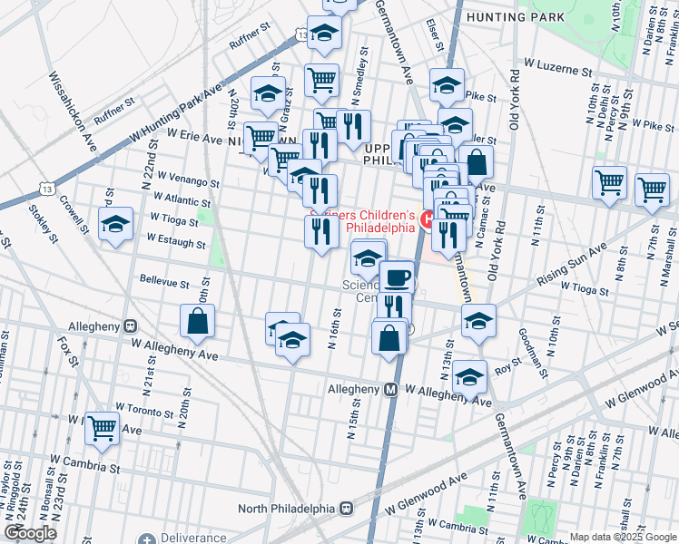 map of restaurants, bars, coffee shops, grocery stores, and more near 3426 North 16th Street in Philadelphia