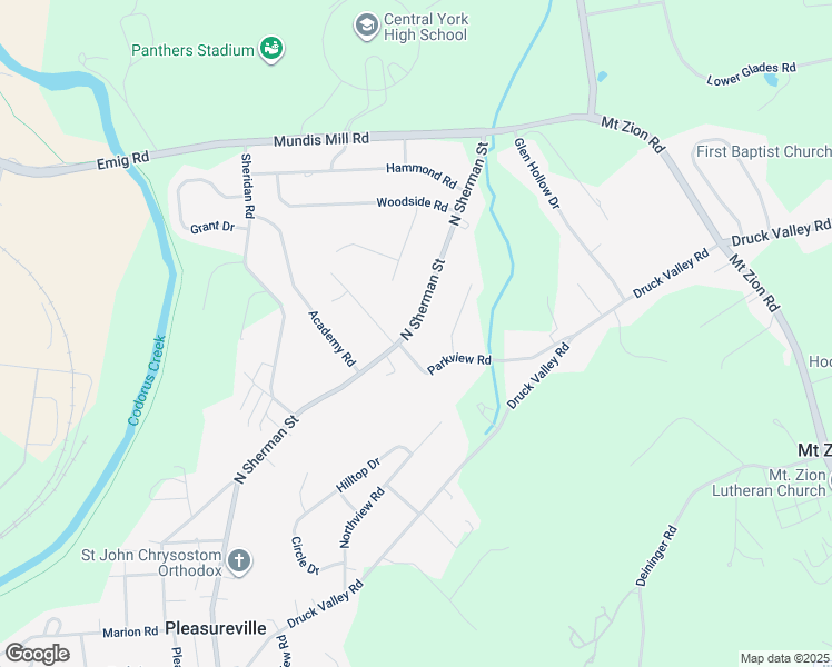 map of restaurants, bars, coffee shops, grocery stores, and more near 2715 North Sherman Street in York