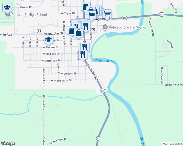 map of restaurants, bars, coffee shops, grocery stores, and more near 700 South 5th Street in Petersburg