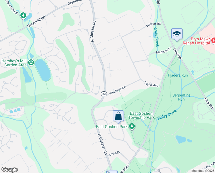 map of restaurants, bars, coffee shops, grocery stores, and more near 1102 Dickens Drive in West Chester