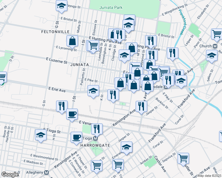 map of restaurants, bars, coffee shops, grocery stores, and more near 3905 Howland Street in Philadelphia