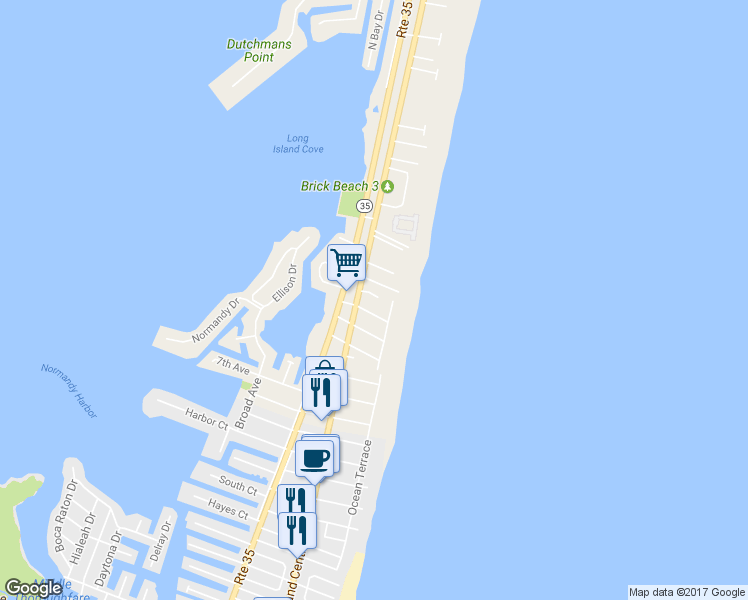 map of restaurants, bars, coffee shops, grocery stores, and more near 112 Neptune Court in Mantoloking
