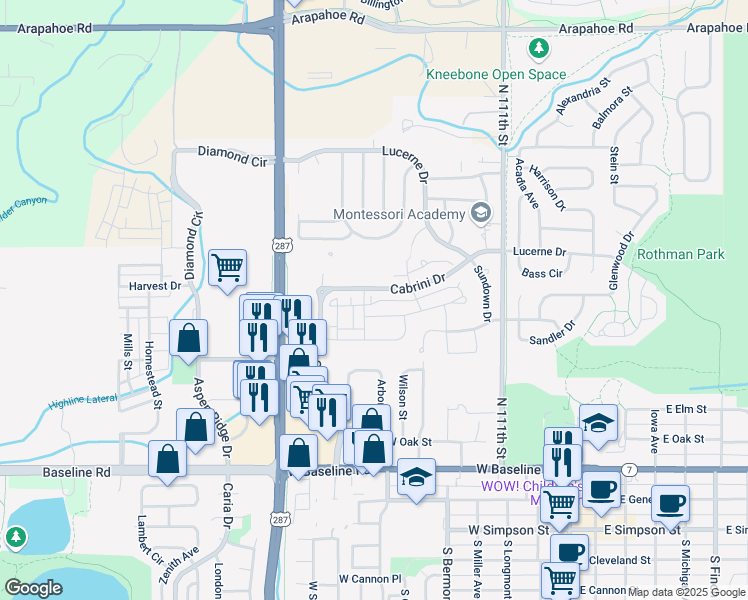 map of restaurants, bars, coffee shops, grocery stores, and more near 474 Ventus Court in Lafayette