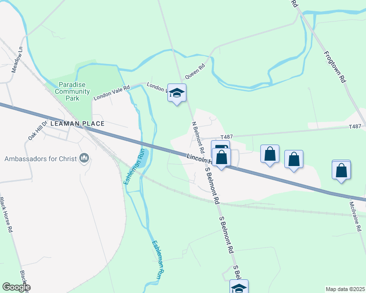 map of restaurants, bars, coffee shops, grocery stores, and more near 3293 Lincoln Highway East in Paradise