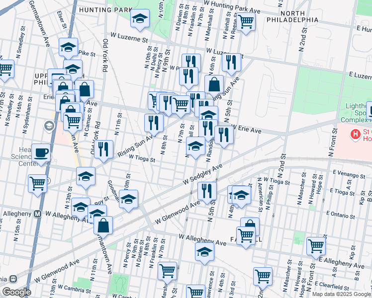 map of restaurants, bars, coffee shops, grocery stores, and more near 3604 North 7th Street in Philadelphia