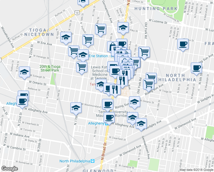 map of restaurants, bars, coffee shops, grocery stores, and more near in Philadelphia
