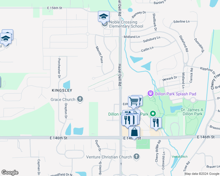 map of restaurants, bars, coffee shops, grocery stores, and more near 5712 Polk Drive in Noblesville
