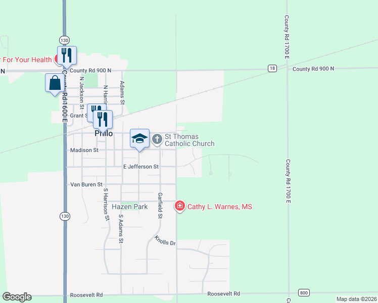 map of restaurants, bars, coffee shops, grocery stores, and more near 201 Clover Lane in Philo
