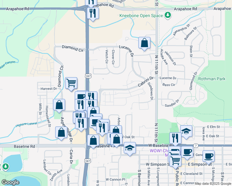 map of restaurants, bars, coffee shops, grocery stores, and more near 474 Ventus Court in Lafayette