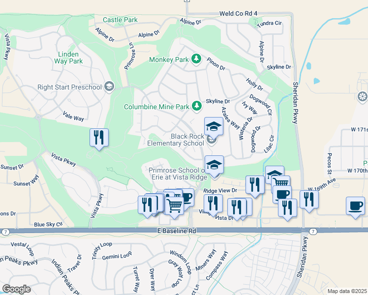 map of restaurants, bars, coffee shops, grocery stores, and more near 1974 Cedarwood Place in Erie