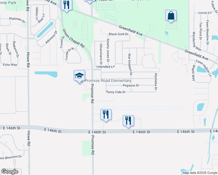 map of restaurants, bars, coffee shops, grocery stores, and more near 11223 Lucky Dan Drive in Noblesville