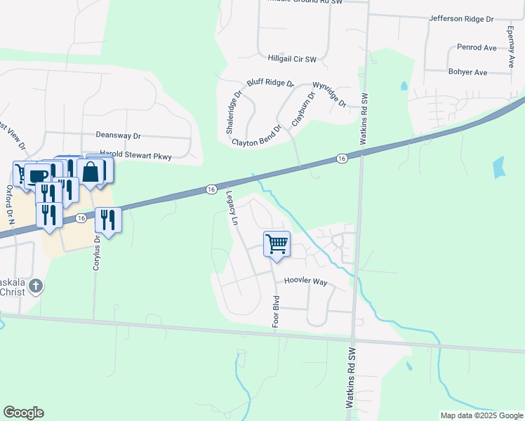 map of restaurants, bars, coffee shops, grocery stores, and more near 8449 Broad Street Southwest in Pataskala