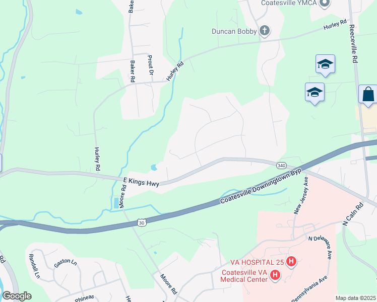 map of restaurants, bars, coffee shops, grocery stores, and more near 201 Elmwood Ln in Coatesville