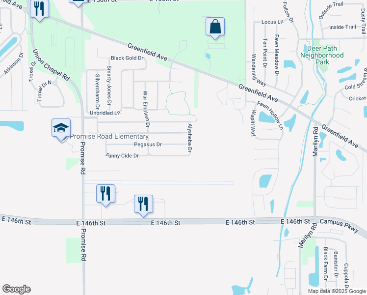 map of restaurants, bars, coffee shops, grocery stores, and more near 11529 Pegasus Drive in Noblesville