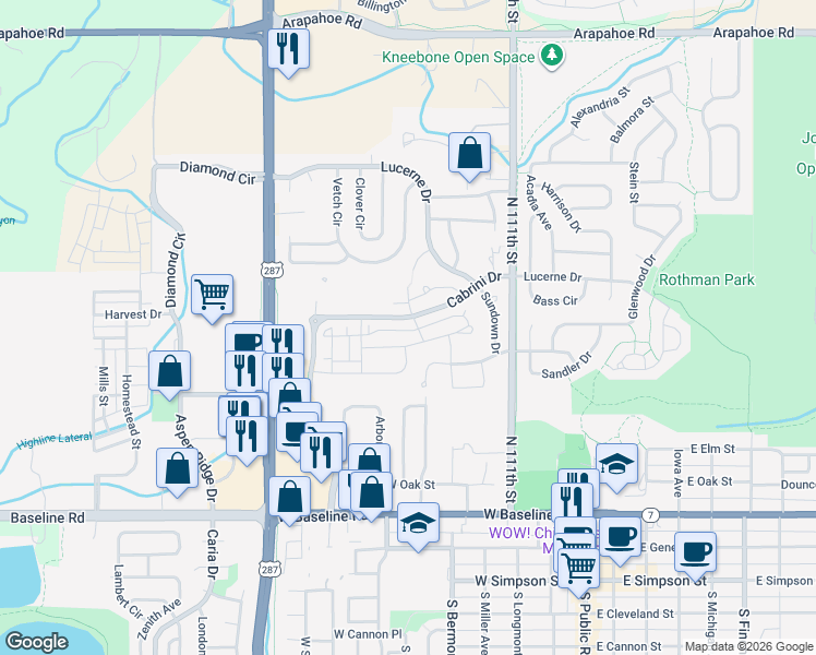 map of restaurants, bars, coffee shops, grocery stores, and more near 709 Amelia Lane in Lafayette