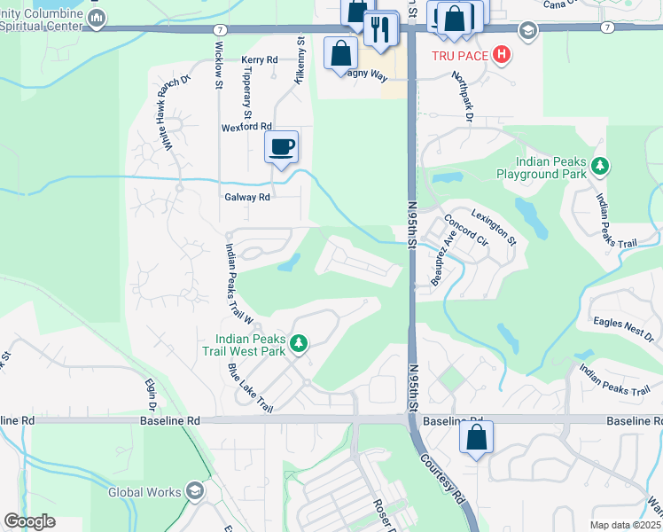 map of restaurants, bars, coffee shops, grocery stores, and more near 3042 Thunder Lake Circle in Lafayette