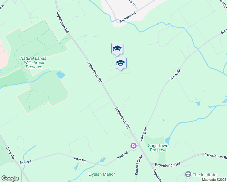 map of restaurants, bars, coffee shops, grocery stores, and more near 673 Sugartown Road in Malvern
