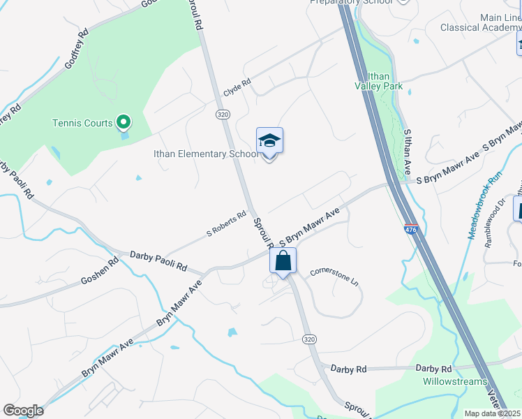 map of restaurants, bars, coffee shops, grocery stores, and more near 790 South Roberts Road in Bryn Mawr