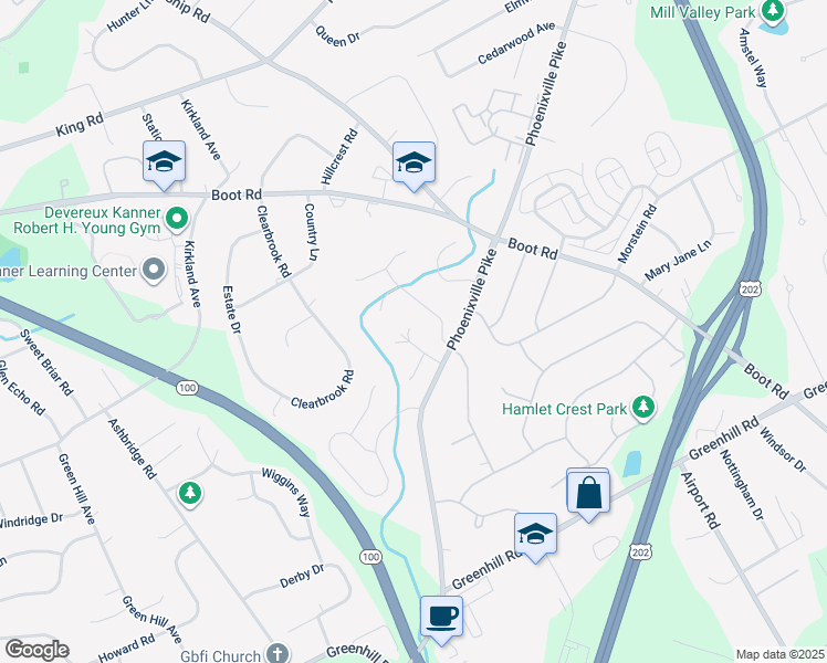 map of restaurants, bars, coffee shops, grocery stores, and more near 1209 Killington Circle in West Chester