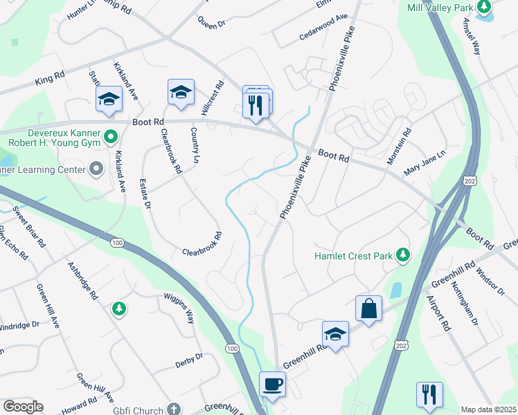 map of restaurants, bars, coffee shops, grocery stores, and more near 1209 Killington Circle in West Chester