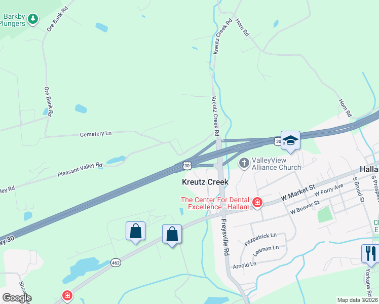 map of restaurants, bars, coffee shops, grocery stores, and more near 4900 Pleasant Valley Road in York
