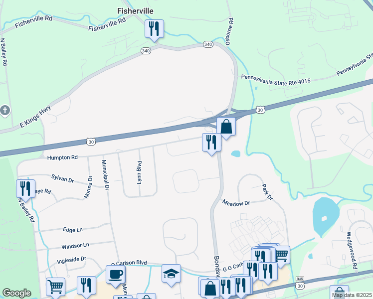 map of restaurants, bars, coffee shops, grocery stores, and more near 3716 Humpton Road in Downingtown
