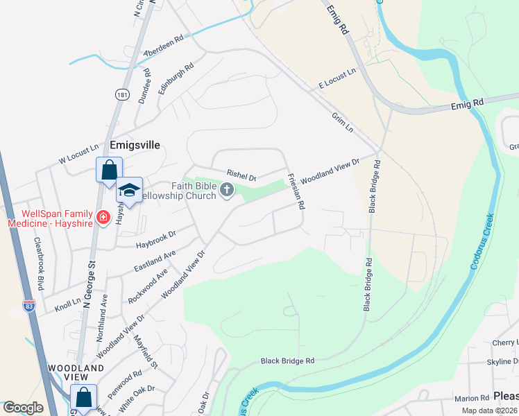 map of restaurants, bars, coffee shops, grocery stores, and more near 700 Woodland View Drive in York