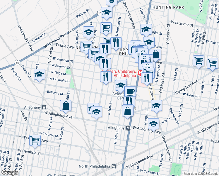 map of restaurants, bars, coffee shops, grocery stores, and more near 3437 N Smedley St in Philadelphia