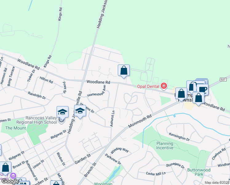 map of restaurants, bars, coffee shops, grocery stores, and more near 154 Ashurst Lane in Mount Holly