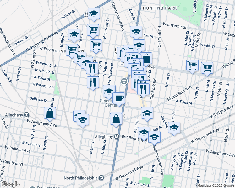 map of restaurants, bars, coffee shops, grocery stores, and more near in Philadelphia