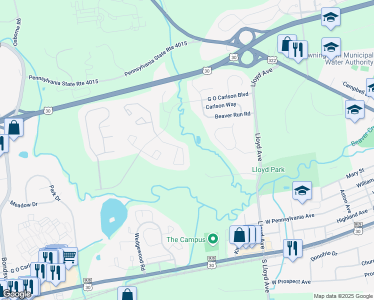 map of restaurants, bars, coffee shops, grocery stores, and more near 312 Carlyn Court in Downingtown