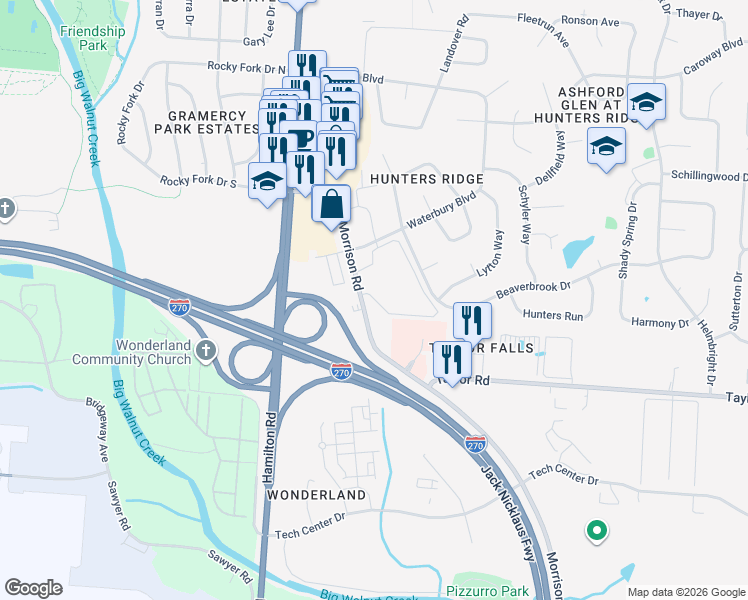 map of restaurants, bars, coffee shops, grocery stores, and more near 778 Arbors Circle in Gahanna