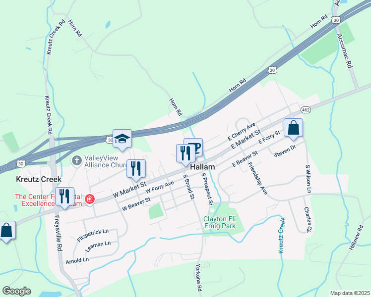 map of restaurants, bars, coffee shops, grocery stores, and more near 85 North Prospect Street in Hallam