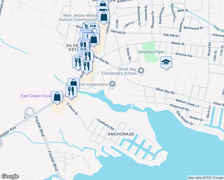 map of restaurants, bars, coffee shops, grocery stores, and more near 1303 Lighthouse Lane in Toms River