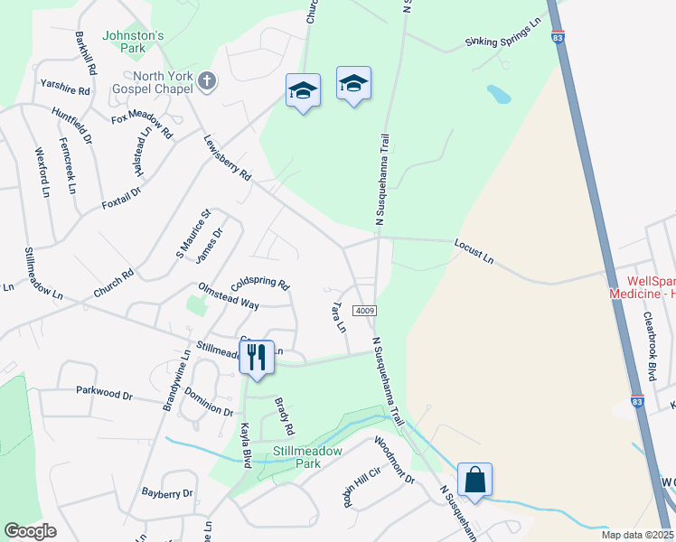 map of restaurants, bars, coffee shops, grocery stores, and more near 2660 Lewisberry Road in York
