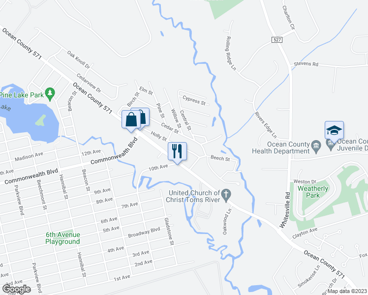 map of restaurants, bars, coffee shops, grocery stores, and more near 8 Holly Street in Toms River