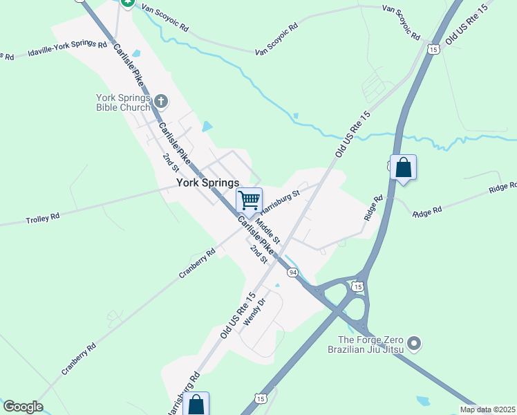 map of restaurants, bars, coffee shops, grocery stores, and more near 115 Harrisburg Street in York Springs