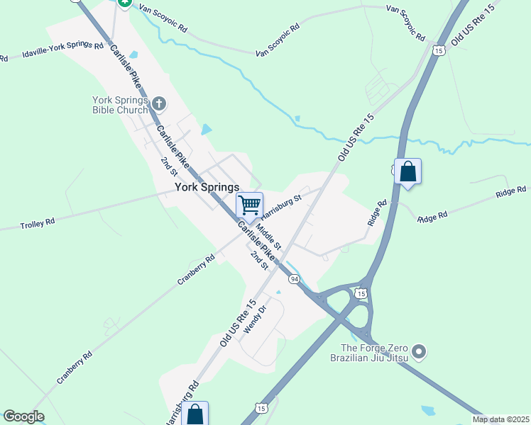 map of restaurants, bars, coffee shops, grocery stores, and more near 115 Harrisburg Street in York Springs