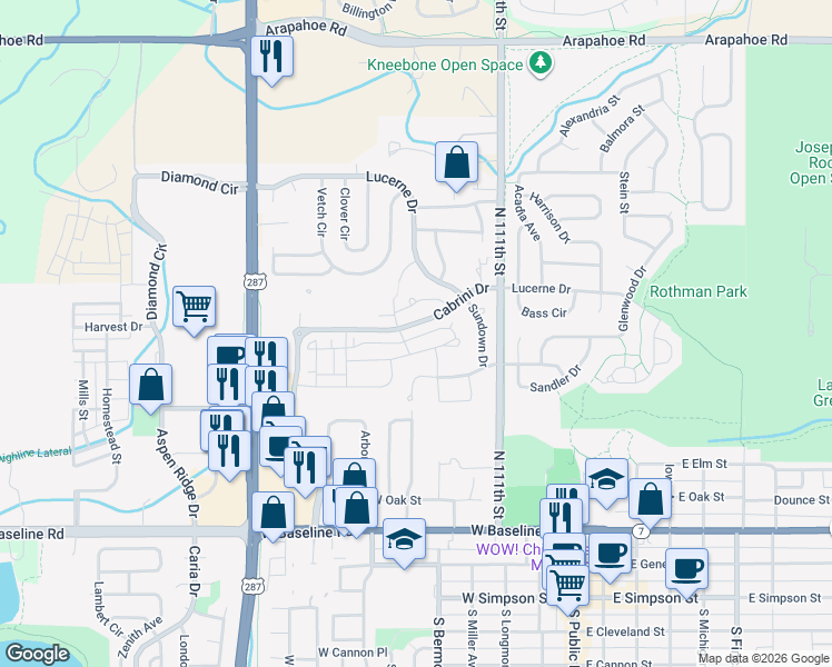 map of restaurants, bars, coffee shops, grocery stores, and more near 667 Amelia Lane in Lafayette