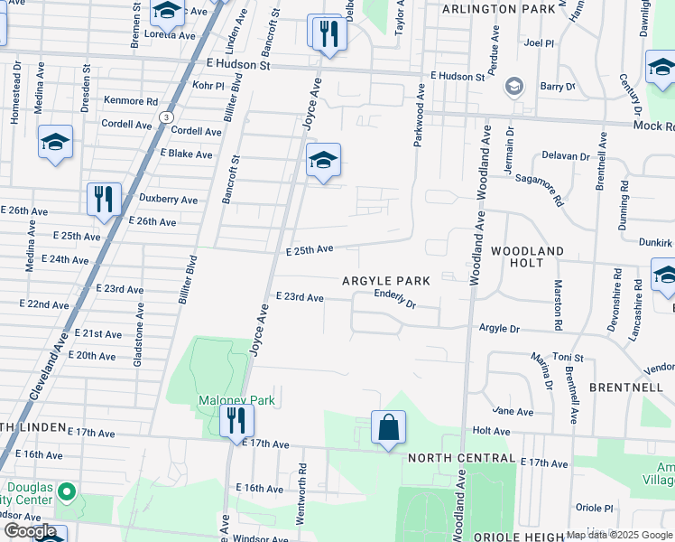 map of restaurants, bars, coffee shops, grocery stores, and more near 1790 East 24th Avenue in Columbus